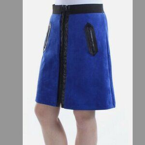 ECI Womens Blue Faux Suede Faux Leather Trim Above The Knee A-Line Skirt Size: L